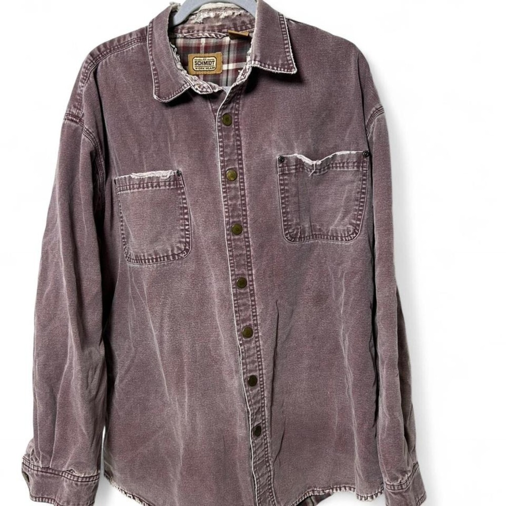 Vintage Shcmidt Mens purple XLT Faded Button Down Workwear Flannel Lined